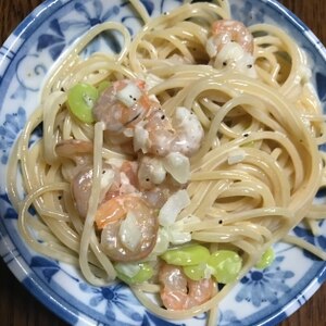 そら豆とエビのパスタ(❁・∀・❁)